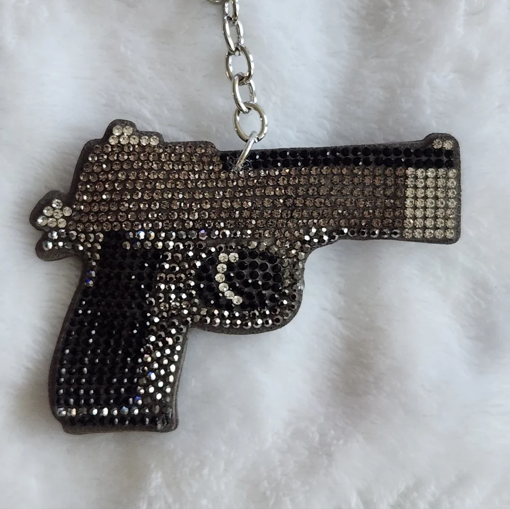 Stylish Black and Silver Pew Pew Keychain Bag Charm